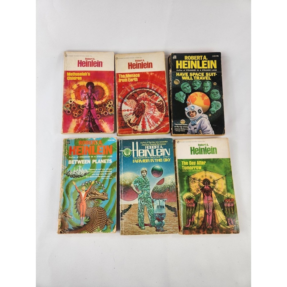 Robert‎ Heinlein Books Lot of 6 Vintage Sci-Fi PB Paperback Planet Moon Galaxy